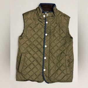 Class Club Boys Quilted Vest Size 8 Olive Green Snap & Zip Puffer Fleece Lined